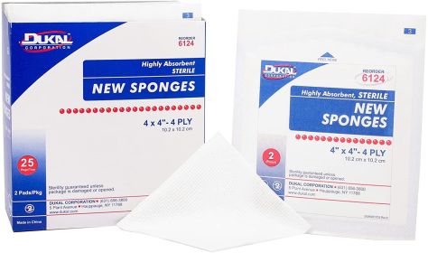 Dukal Non-Woven Sponges 4 x 4. Pack of 50 Sterile Non-Woven Dressings for Wounds. Single Use 4-ply Rayon/Poly Blend Gauze Pads. Individually Packaged;