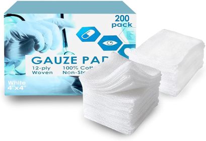 EZGOODZ 200 Pack of Cotton Woven Gauze Sponges 4' x 4'; Disposable 12-Ply 100% Gauze Dressings 4x4 Inches; Non Sterile Gauze Pads; Non Sterile Gauze S