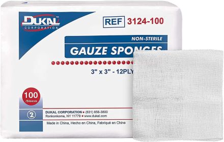 Dukal 50 Pouches in Box Disposable Cotton Sponges; 12-ply Woven Gauze Pads 3" x 3" for Wound Dressing; Cleaning or Packing. Sterile; 100% Cotton Surge